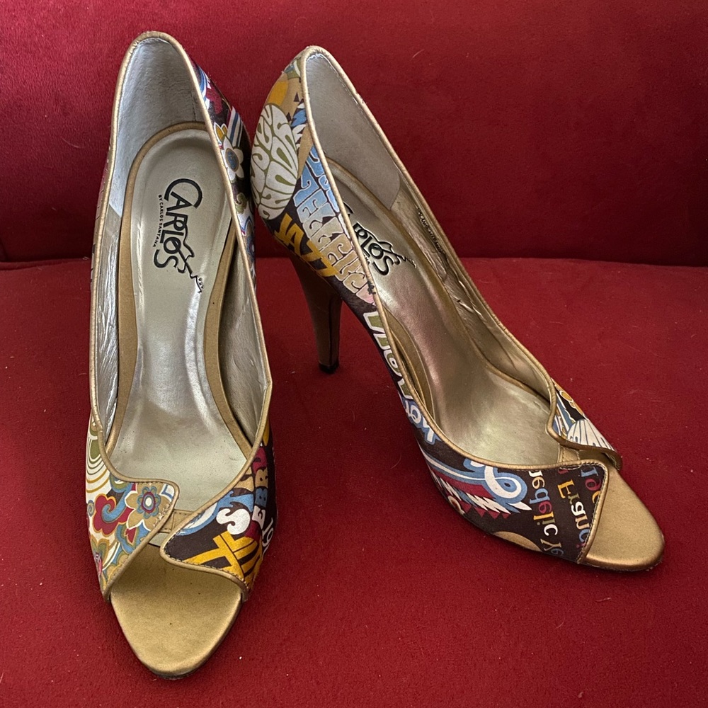 Carlos Santana heels bronze 8.5 leather and satin